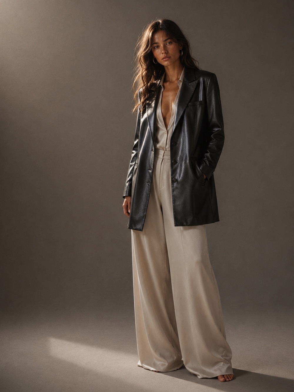 Avec Les Filles Faux Leather Blazer Jacket Minimalist